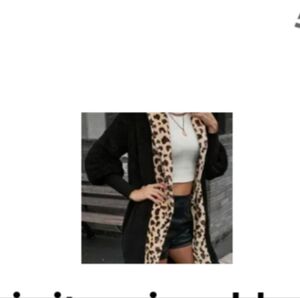 Elegant Black Leopard Trimmed Women's Coat